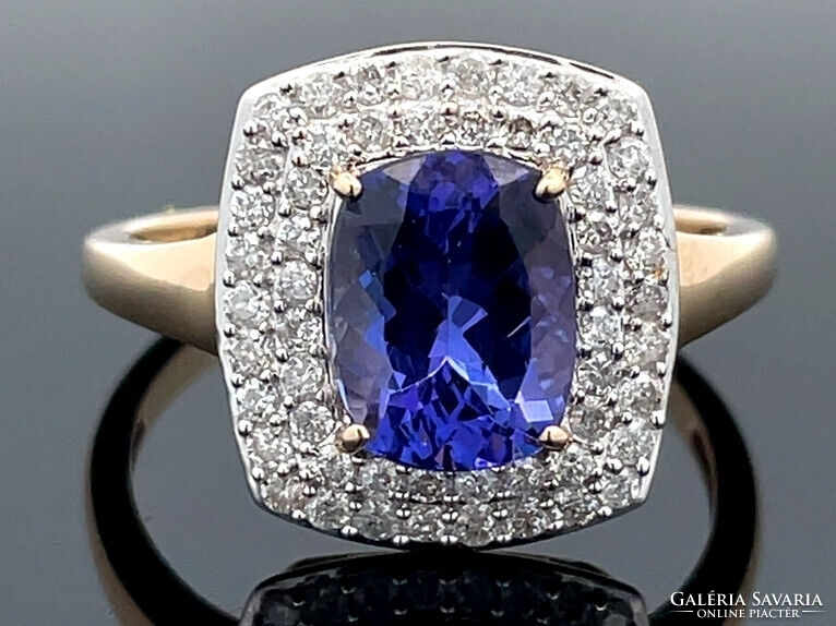 2.48ct Tanzanit 0.50 ct Brillekkel gyönyörű arany gyűrű.ÚJ.Igazolással