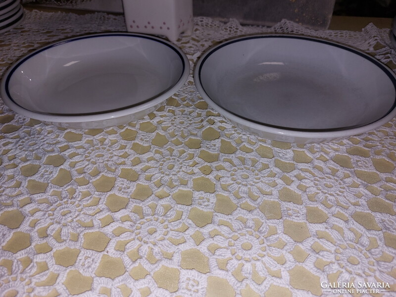 Zsolnay menzás, kék csíkos porcelán adagtál, tányér,
