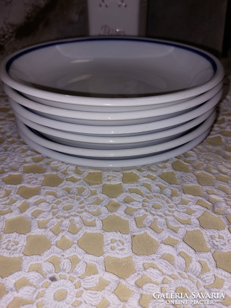 Zsolnay menzás, kék csíkos porcelán adagtál, tányér,