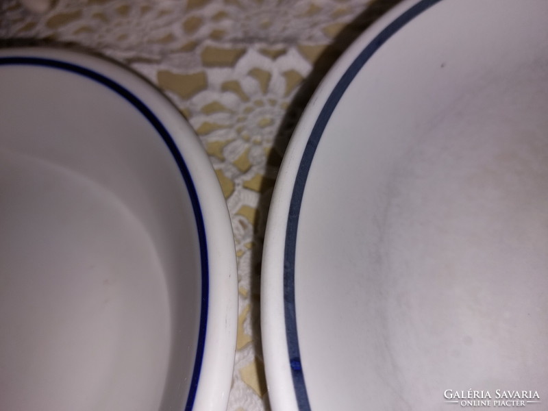 Zsolnay menzás, kék csíkos porcelán adagtál, tányér,