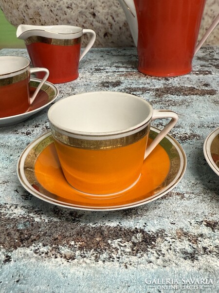 Hollóházi Színes Porcelán Teáskészlet ( Mid Century ) A146