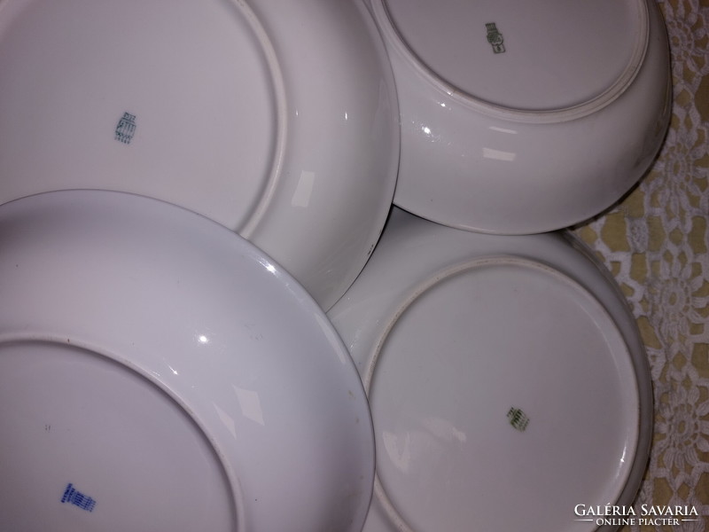 Zsolnay menzás, kék csíkos porcelán adagtál, tányér,