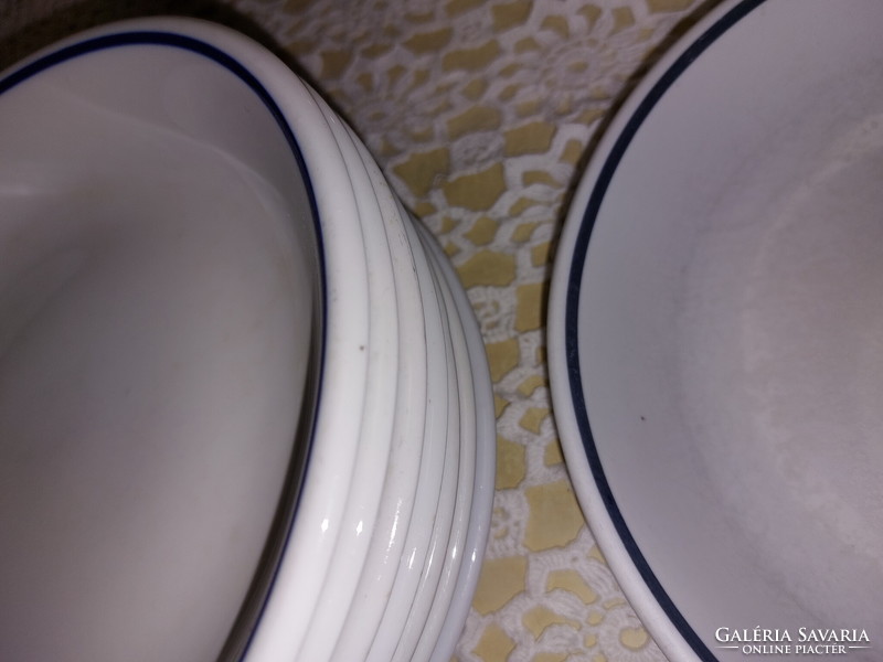 Zsolnay menzás, kék csíkos porcelán adagtál, tányér,