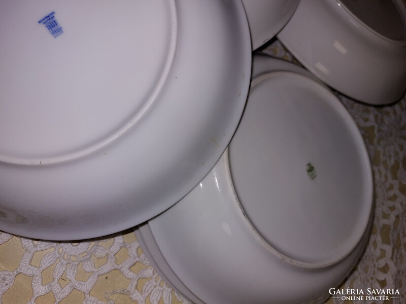 Zsolnay menzás, kék csíkos porcelán adagtál, tányér,