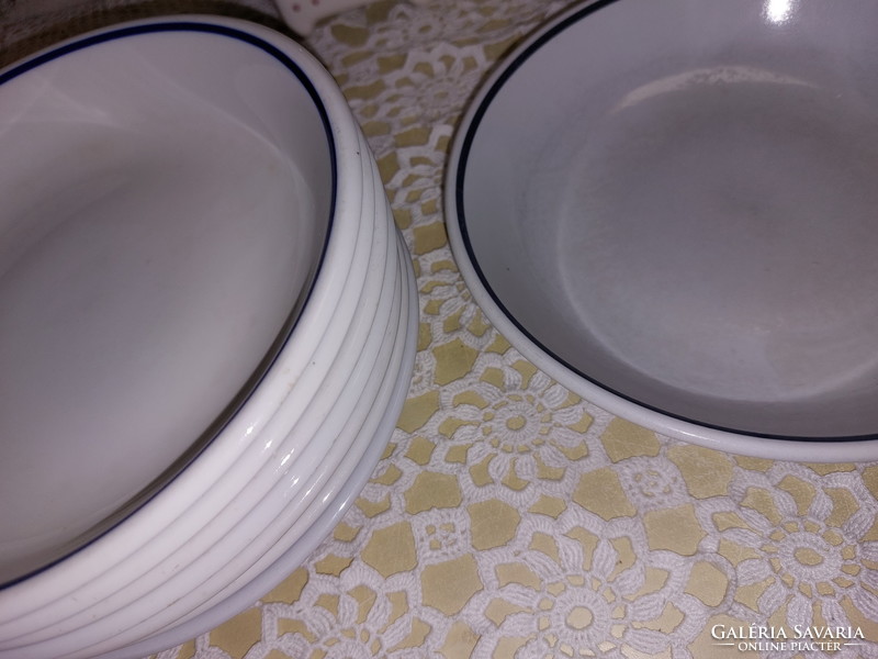 Zsolnay menzás, kék csíkos porcelán adagtál, tányér,