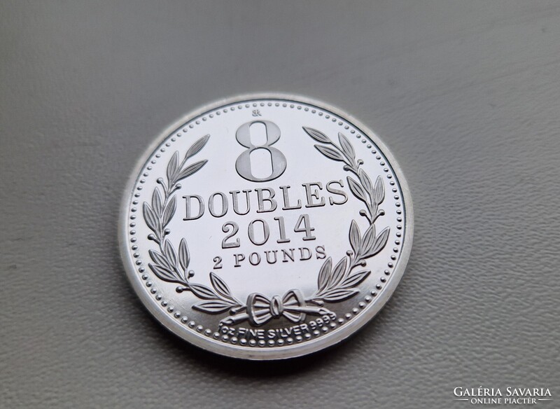 GUERNSEY 2 font 2014 8 DOUBLES DESIGN silver 1 oz Proof 1 uncia ezüst érme