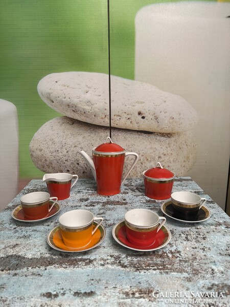 Hollóházi Színes Porcelán Teáskészlet ( Mid Century ) A146