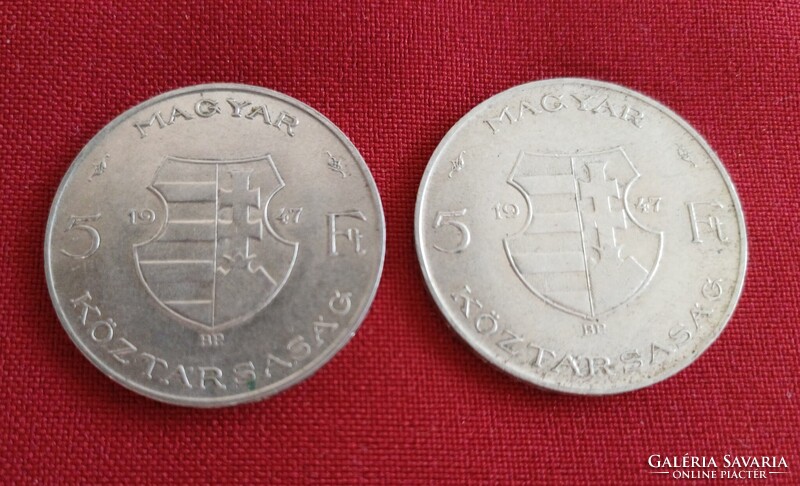 2 db Kossuth ezüst 5 forintos 1947