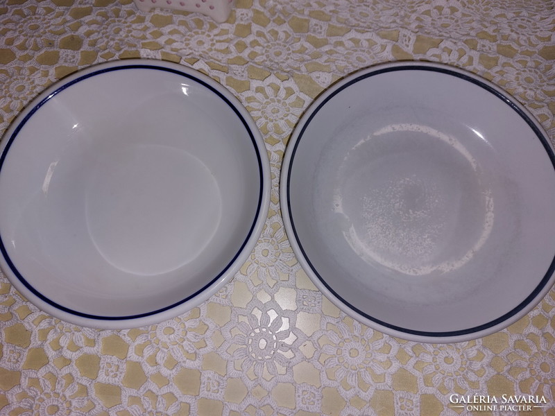 Zsolnay menzás, kék csíkos porcelán adagtál, tányér,