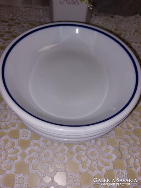 Zsolnay menzás, kék csíkos porcelán adagtál, tányér,