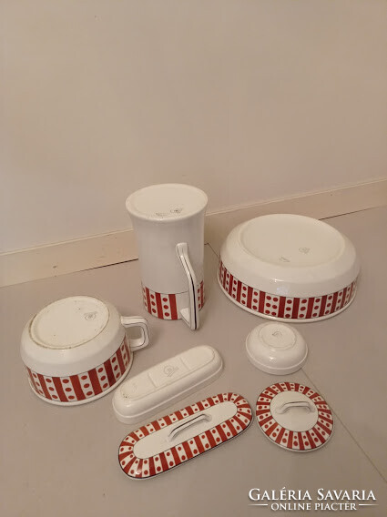 Antik porcelán fürdőszoba mosdó készlet lavór kancsó szappan fogkefe tartó 4351