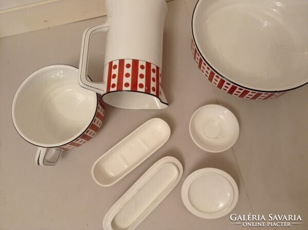 Antik porcelán fürdőszoba mosdó készlet lavór kancsó szappan fogkefe tartó 4351