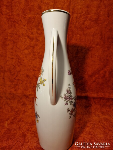 1 Ft-ról! Hollóházi ,,paradicsommadaras" nagyméretű, 36,5 cm magas füles porcelán váza, hibátlan