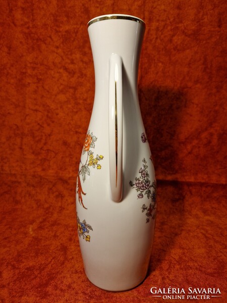 1 Ft-ról! Hollóházi ,,paradicsommadaras" nagyméretű, 36,5 cm magas füles porcelán váza, hibátlan