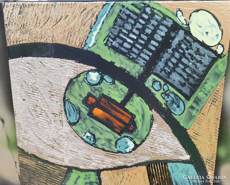 80x80cm Soltész Melinda (1974 - ) Terra Nostra I. Tűzzománc Eredeti Garanciával!