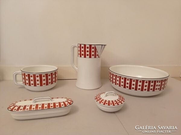 Antik porcelán fürdőszoba mosdó készlet lavór kancsó szappan fogkefe tartó 4351