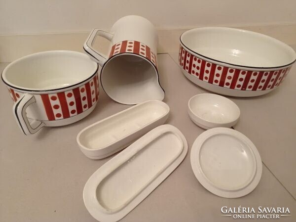 Antik porcelán fürdőszoba mosdó készlet lavór kancsó szappan fogkefe tartó 4351