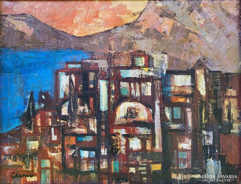 Csernó Judit (1925 - 2000) Mediterrán Város c. festménye Eredeti Garanciával!