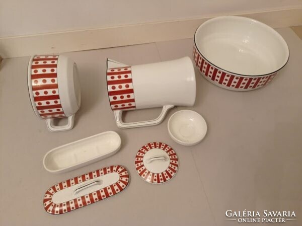 Antik porcelán fürdőszoba mosdó készlet lavór kancsó szappan fogkefe tartó 4351