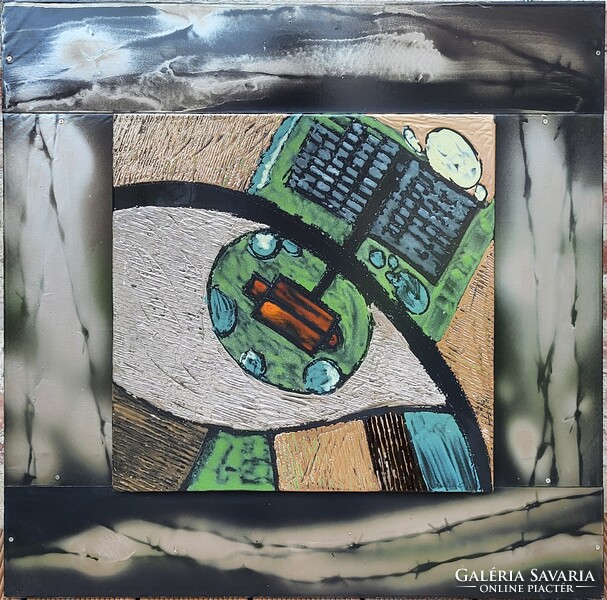 80x80cm Soltész Melinda (1974 - ) Terra Nostra I. Tűzzománc Eredeti Garanciával!