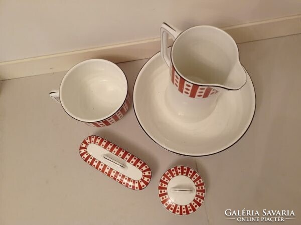 Antik porcelán fürdőszoba mosdó készlet lavór kancsó szappan fogkefe tartó 4351