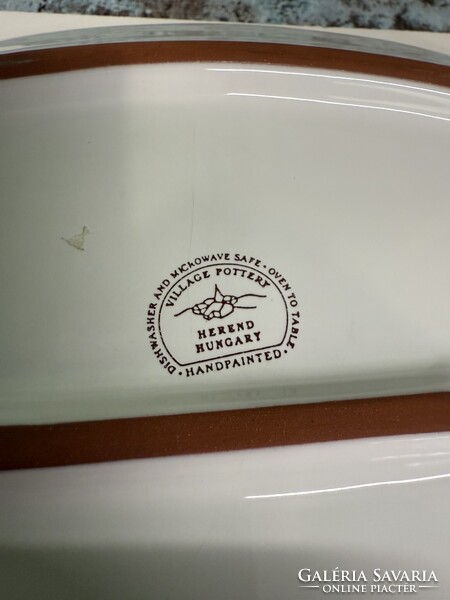 Herendi Village Pottery Borostyán mintás Porcelán Kínáló Tál A146