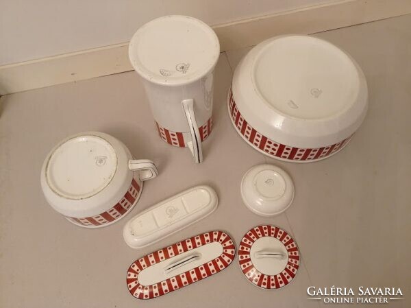 Antik porcelán fürdőszoba mosdó készlet lavór kancsó szappan fogkefe tartó 4351