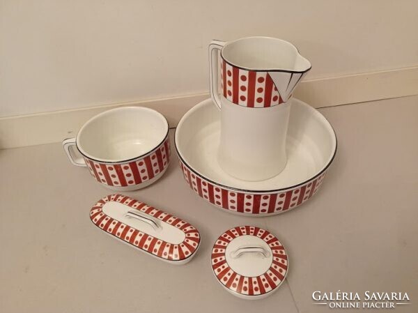 Antik porcelán fürdőszoba mosdó készlet lavór kancsó szappan fogkefe tartó 4351