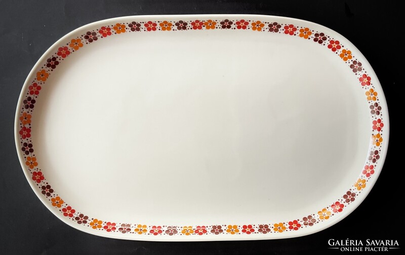 Alföldi vitrin sárga barna piros virágos menzamintás ovális süteményes kínáló tál porcelán tálca