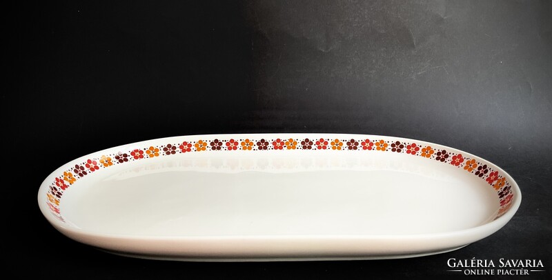 Alföldi vitrin sárga barna piros virágos menzamintás ovális süteményes kínáló tál porcelán tálca
