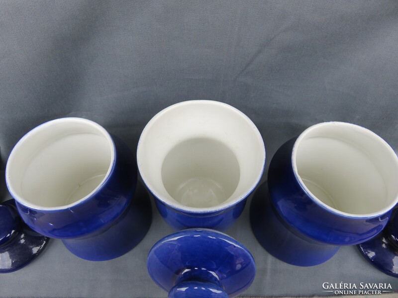 3 db Régi Nagy Méretű Kobaltkék Kispest-Gránit Konyhai Fűszertató Azonos Sorszám