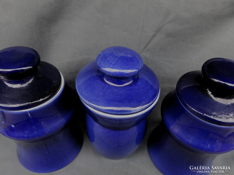 3 db Régi Nagy Méretű Kobaltkék Kispest-Gránit Konyhai Fűszertató Azonos Sorszám