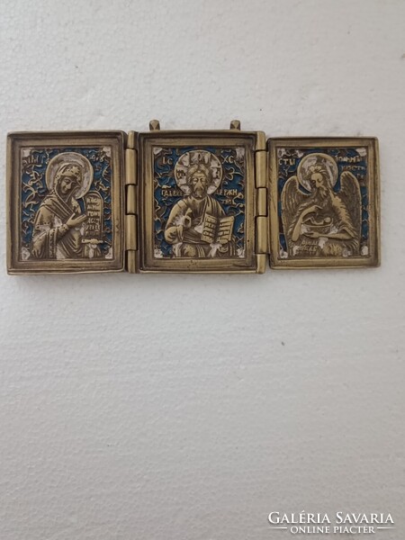 Antik orosz cári ikon trypticon deesis csóktàbla zomànccal egyhàzi 19sz