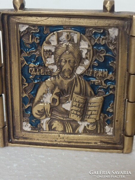Antik orosz cári ikon trypticon deesis csóktàbla zomànccal egyhàzi 19sz