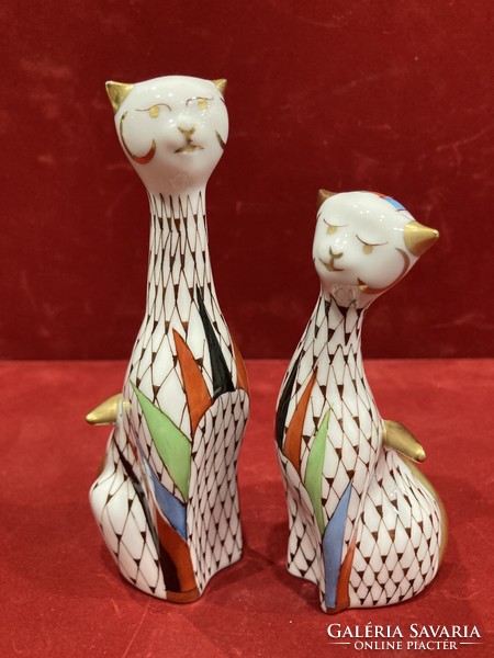 Hollóházi porcelán cica pár garden