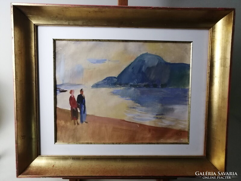 BÉR RUDOLF /1924-2004/ - NAGYMAROSI DUNAPART VISEGRÁD LÁTKÉPÉVEL