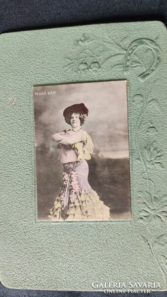 1905 FEDÁK SÁRI ZSAZSA PRIMADONNA SZINÉSZNŐ SZECESSZIÓS DOMBOR NYOMOTT EREDETI FOTÓ LAP