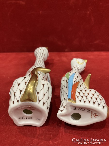 Hollóházi porcelán cica pár garden
