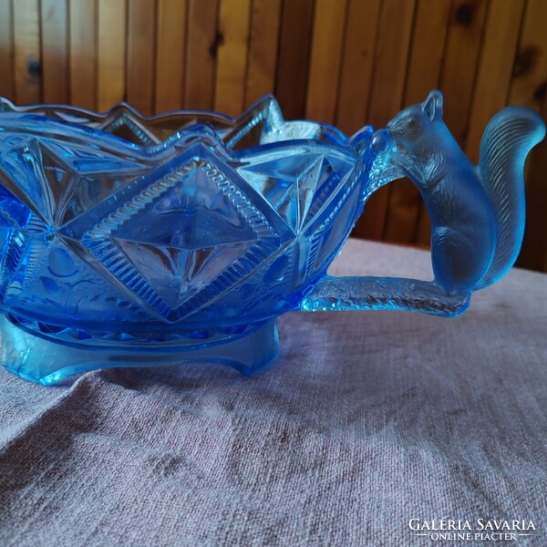 Art deco mókus füles Brokwitz üveg tál, asztalközép