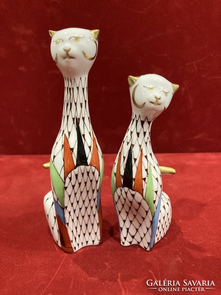 Hollóházi porcelán cica pár garden