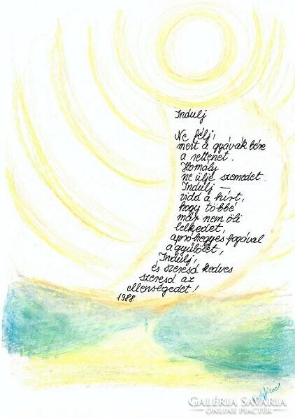 Úton. Kézzel írt versek és színes krétarajzok egymásra vetítve, ahol a szó és a kép együtt lélegzik.