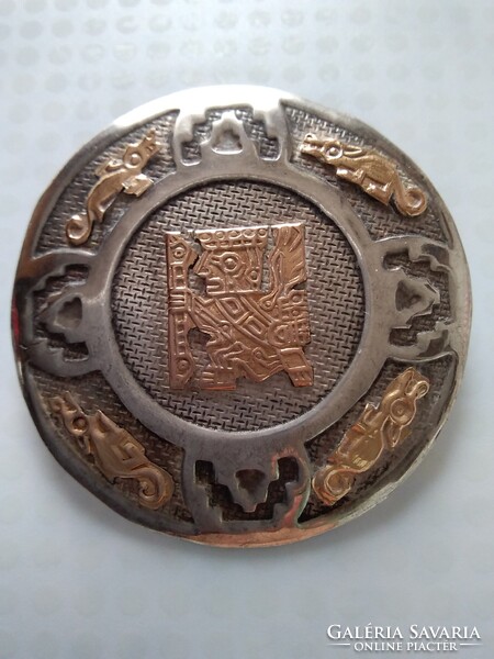 Ritkaság Régi Azték Maja 18 kt. aranyozott ezüst bross, medál jóval ár alatt!!!