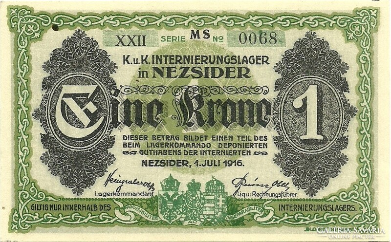 1 korona 1916 K.u.K. Nezsider Hadifogoly-tábor UNC