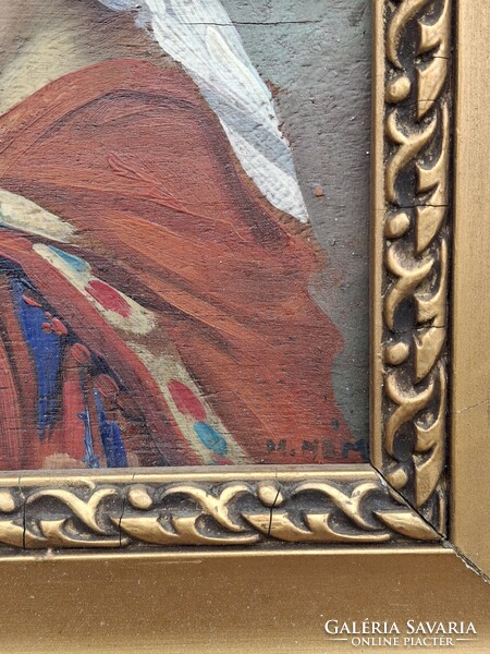 Bieder portré, női arckép, lány fehér fejkendővel