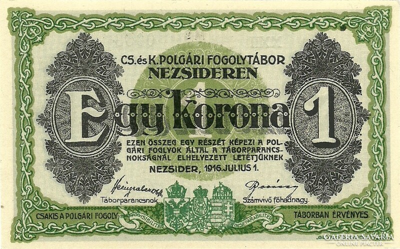 1 korona 1916 K.u.K. Nezsider Hadifogoly-tábor UNC