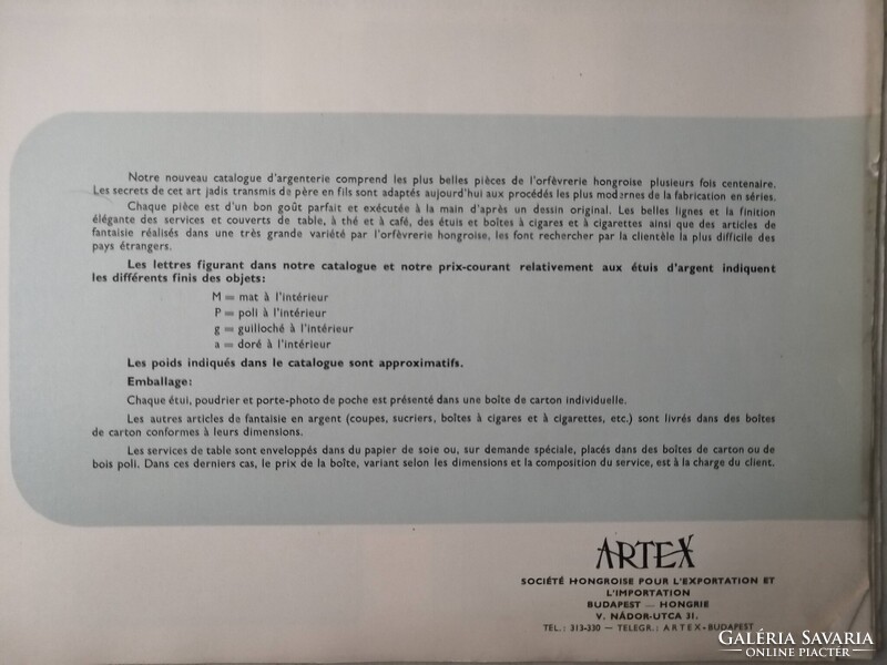 ARTEX ARGENTERIE - RÉGI ARTEX EZÜSTÁRU EXPORT KATALÓGUS