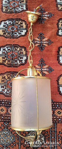 Art deco hengeres réz függölámpa starburst opál üveggel.. Alkudható.