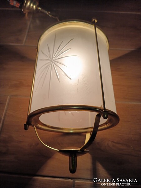 Art deco hengeres réz függölámpa starburst opál üveggel.. Alkudható.