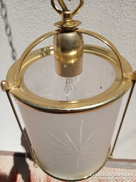 Art deco hengeres réz függölámpa starburst opál üveggel.. Alkudható.