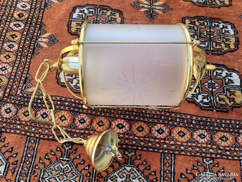 Art deco hengeres réz függölámpa starburst opál üveggel.. Alkudható.